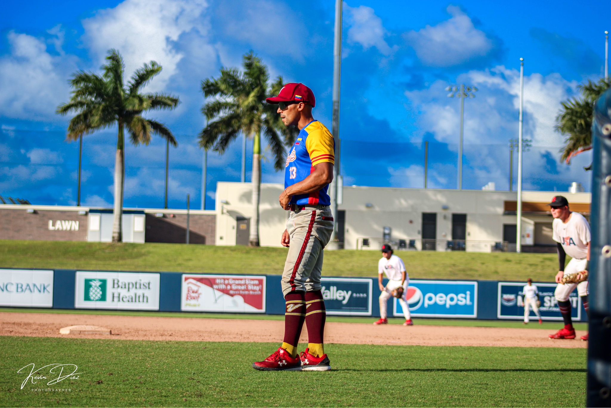 Jose Nossa on the baseball field in Venezuela uniform